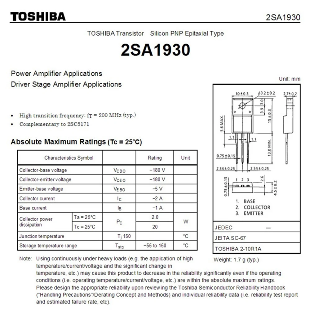 1 Pár—12 Pár/Sok Eredeti Importált Eredeti Toshiba 2SA1930 2SC5171 Audio Erősítő Pár Cső Tranzisztor A1930 C5171 Kép 4 