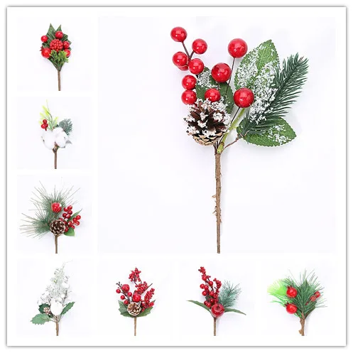 1db mesterséges virág piros gyöngy stamen berrie ág DIY Valentin Napi ajándék doboz kézműves Karácsonyi dekoráció esküvői virág