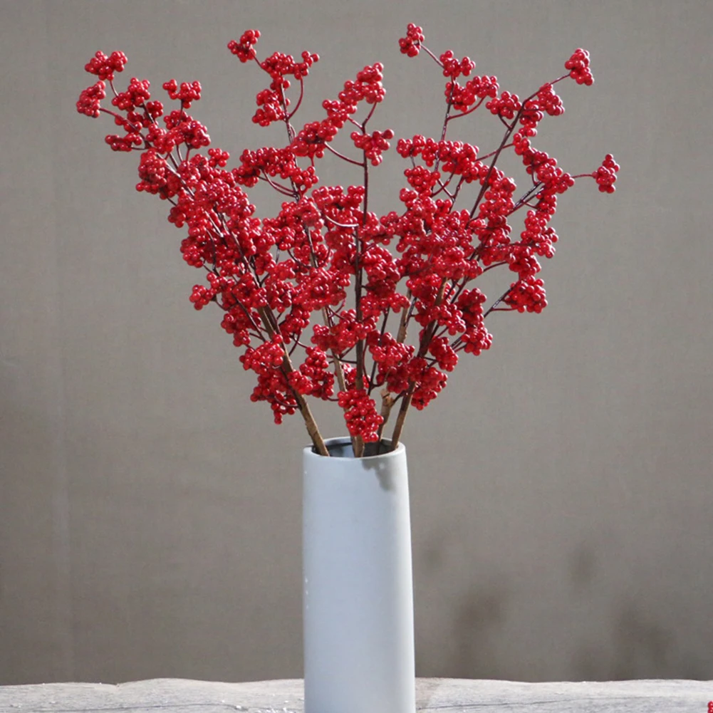 1db Piros Bogyós Ág Holly Gyümölcs Mesterséges Virág Karácsony, Új Év lakberendezés Kép 1 