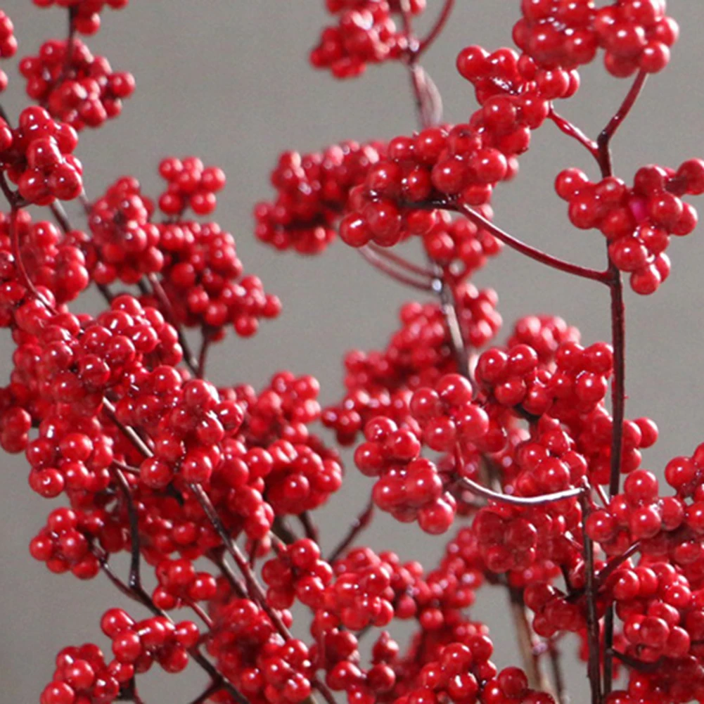 1db Piros Bogyós Ág Holly Gyümölcs Mesterséges Virág Karácsony, Új Év lakberendezés Kép 4 