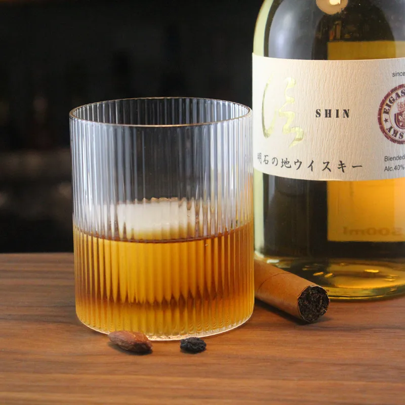 1db Whiskey-Bor Üveg Japán Kézzel Poharat Gyűrűző Átlátszó Kávés Bögre Tej Függőleges Csíkos Víz Koktél Kupa