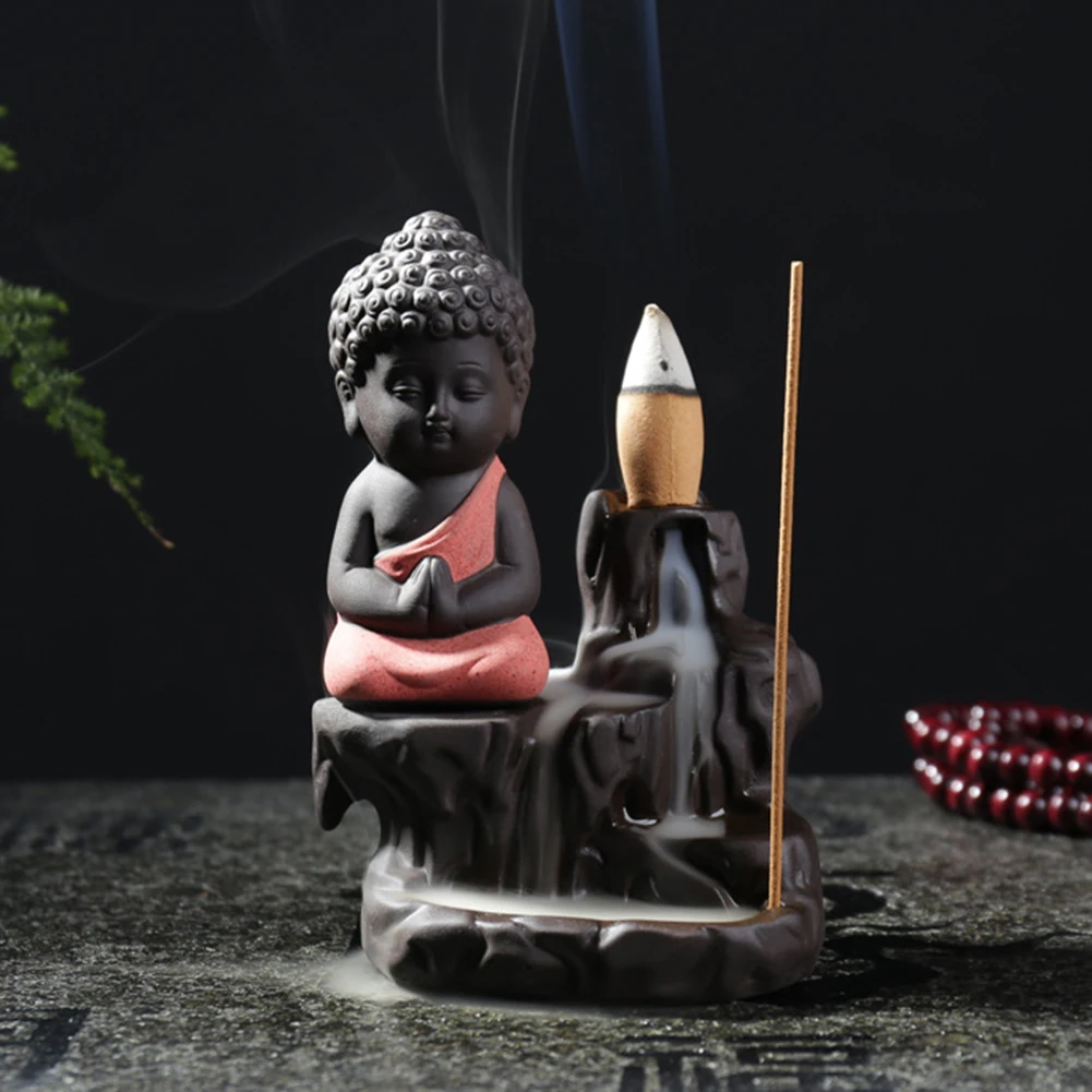 1DB Égő Kis Szerzetes Buddha Füstölő Censer Kis Szerzetes Vízesés Backflow Tűzhely Jogosultja lakberendezés 20pc Füstölő Kúp