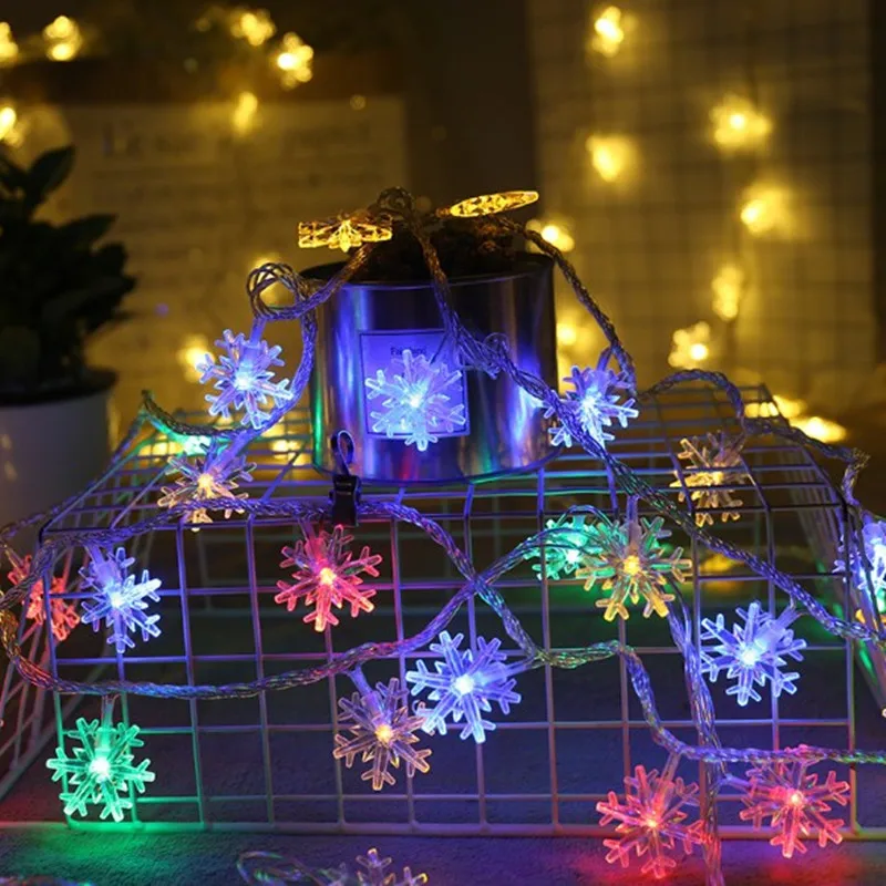 2/5/10M LED Hópehely String tündérfény Garland karácsonyfa Új Évben Terem Valentin Napi Dekoráció Lighys USB Akkumulátor Kép 4 