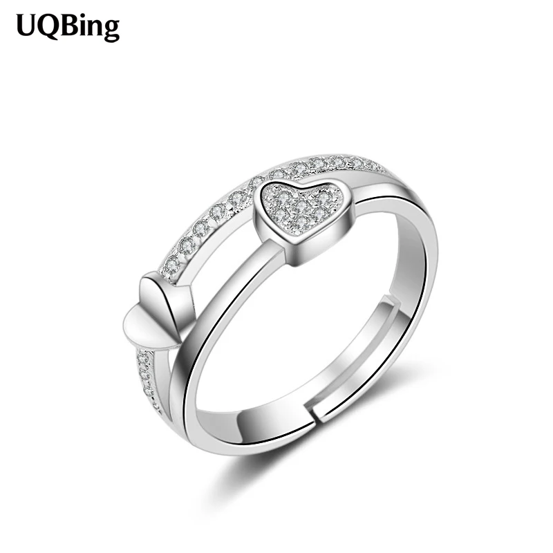 2020-Ra Az Új 925 Sterling Ezüst Kristály Esküvői Szív Dupla Réteg Gyűrűk Női Ékszerek