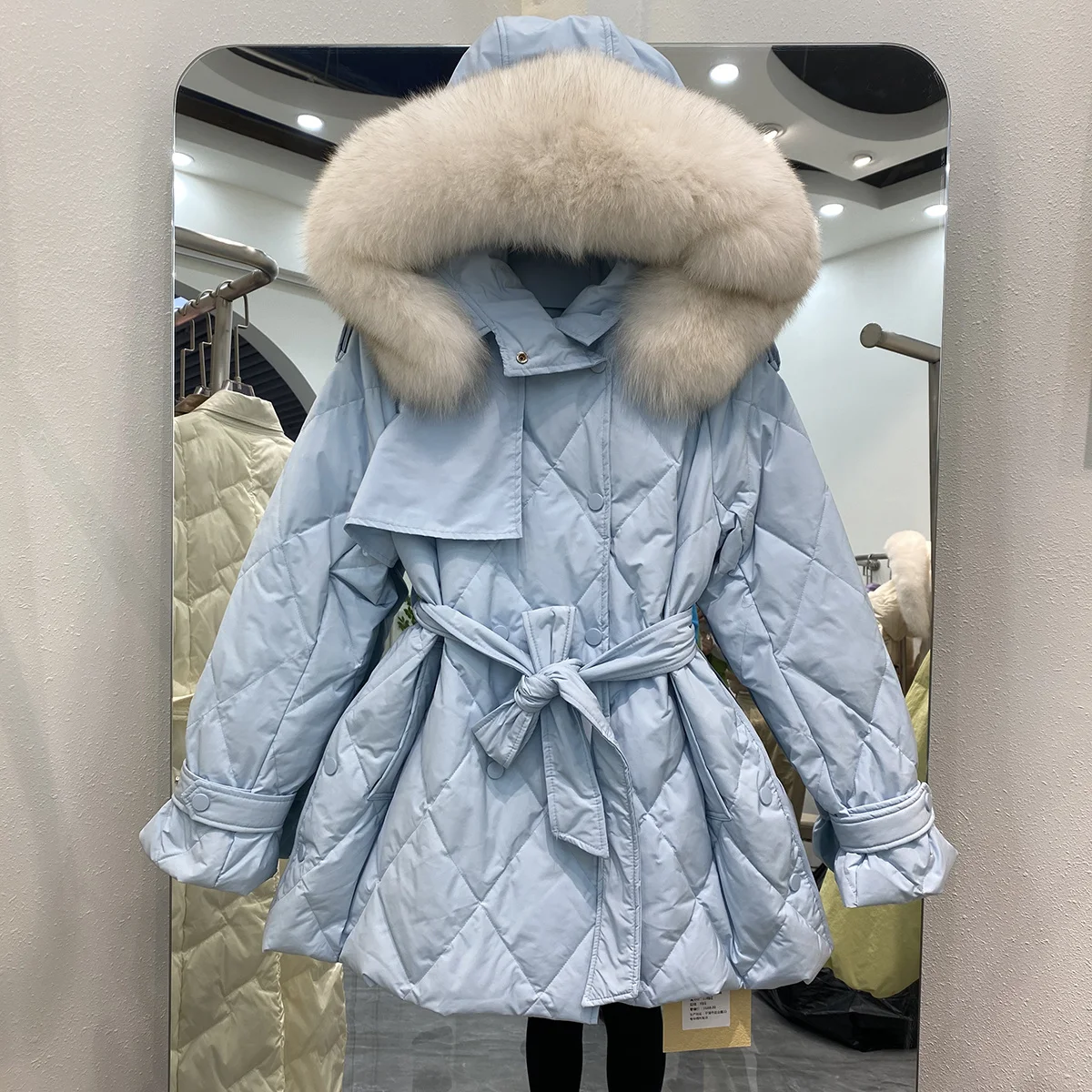 2021 új, nagy galléros kabát női középső hosszú megvastagodott stílus leküzdeni koreai széldzseki fehér kabát