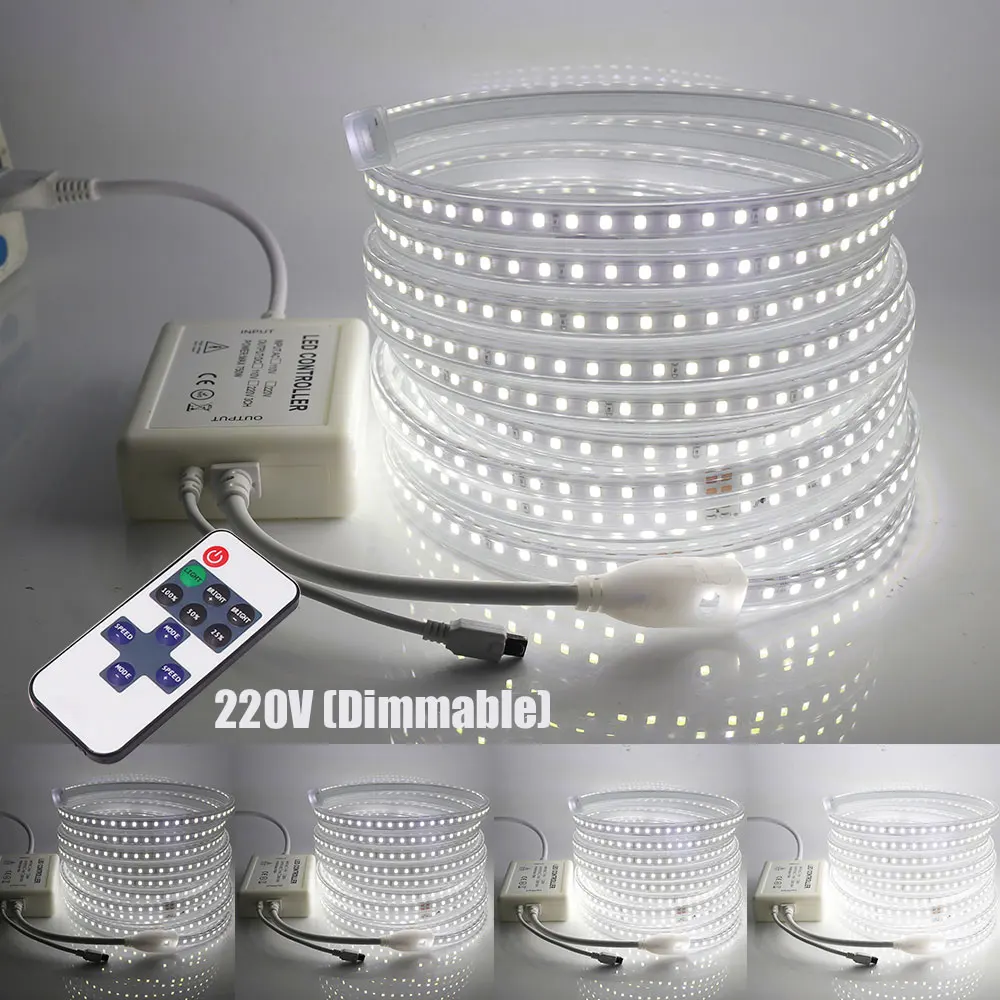 220V LED Szalag 2835 Magas Biztonsági Magas Fényerő Flexibilis LED Szalag világítás 120Leds/m Vízálló Világítás Távirányítóval 1-20M