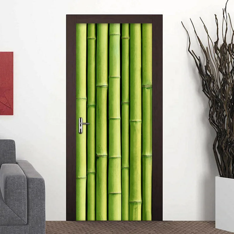 2db/készlet 3D MŰANYAG öntapadó Kivehető Ajtó Matrica Zöld Bambusz Fotó Tapéta A nappaliban, Hálószobában Ajtó Freskó Fali Matricák