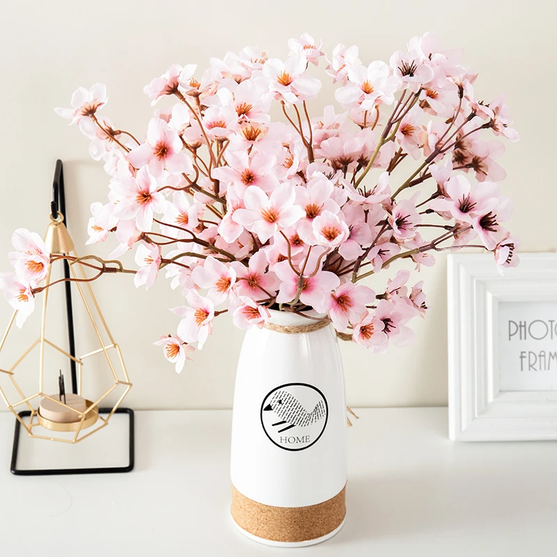 2db Rózsaszín, Gyönyörű Selyem cseresznyevirág Mesterséges Virágokat, Otthoni Esküvői Dekoráció Kiváló Minőségű Tavaszi Csokor Hamis Virág