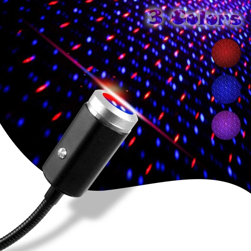 3 Színben Autó Csillagos Ég USB LED 7 Világítási Módok Csillag Projektoros Lámpa Autó Belső Dekoráció, Parti Hangulat Világítás