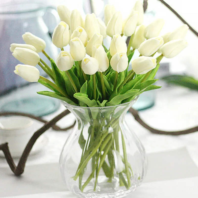 31Pcs Tulipán művirágok PU Igazi Kapcsolatot Mesterséges Csokor Hamis Virágok, Esküvői Dekoráció Otthon Garen Dekoráció