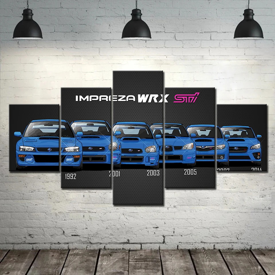 5 Panel Kék WRX STI Autó Divat Moduláris Wall Art Plakátok Vászon HD Nyomtatott Festmények, Képek Nappali lakberendezés