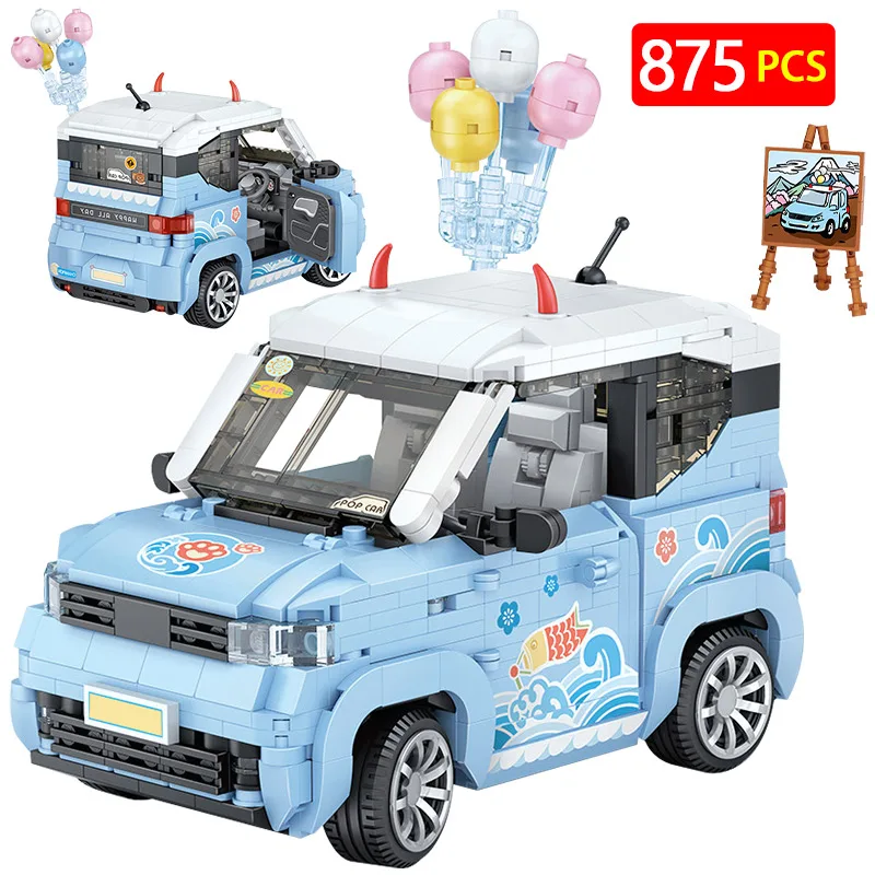 875pcs Mini City Street View Autó Modell építőkövei Barátok Aranyos Matrica Jármű Ballon Tégla Oktatási Játékok Gyerekeknek Ajándék