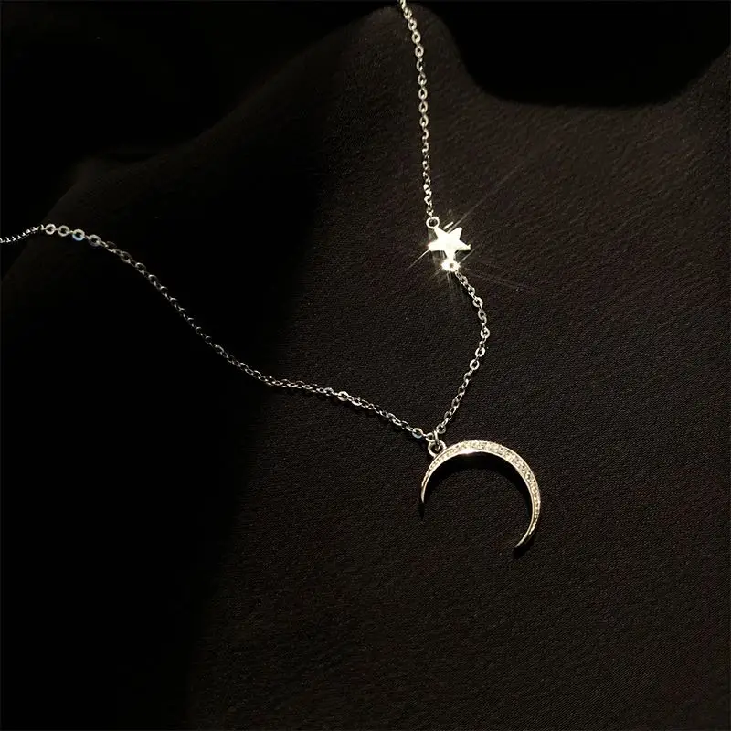 925 Sterling Ezüst Hold Medál Nyaklánc Nő Egyszerű Kulcscsont Lánc, Fényes Cirkon Gallér Ajándék Lányoknak Gyönyörű Ékszerek Kép 1 