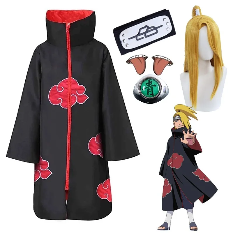 Az Anime A Japán Ninja Akatsuki Didara Vörös Felhő Cosplay Jelmez Paróka Gyűrűs Ruha Kiegészítők Ajándék Halloween Uchiha Hosszú Ujjú Köpeny