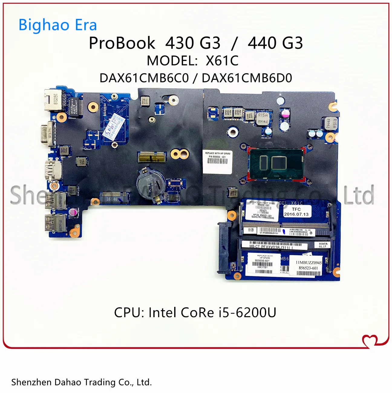 DAX61CMB6D0 DAX61CMB6C0 HP ProBook 430 G3 440 G3 Laptop Alaplap i5-6200U DDR4 855656-001 855656-601 100% - os Teljes Teszt