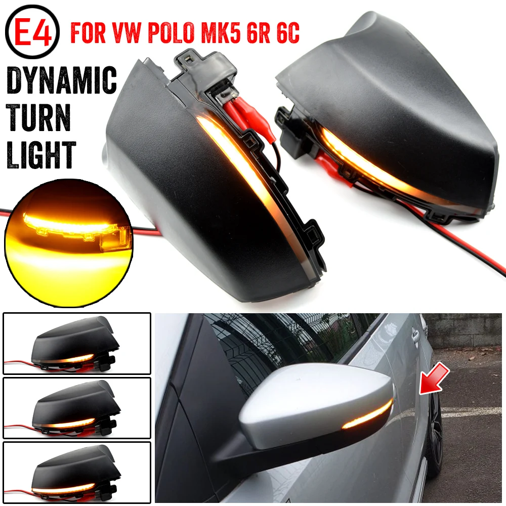 Dinamikus LED lámpa Villogó Fény A Volkswagen VW Polo MK5 6R 6C 2009 - 2016 2017 Oldalsó Visszapillantó Tükör Mutató Index