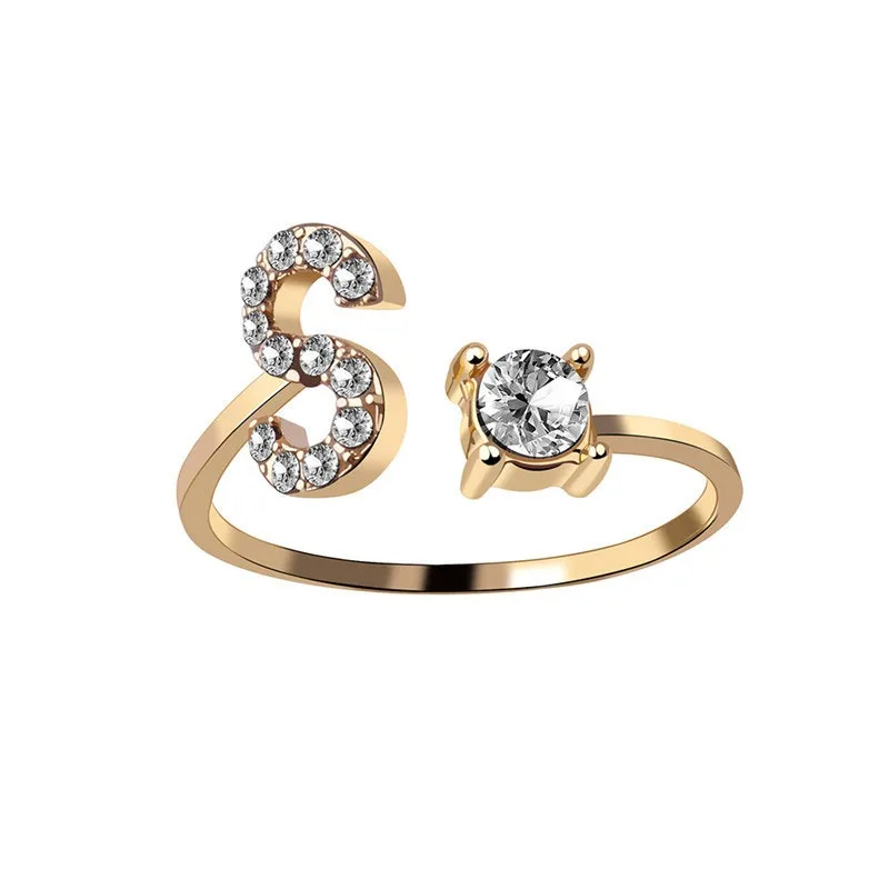 Divat 26 Betű Gyűrű Micro Egyengetni Cirkon Arany Színű Gyűrű A Nők, Lányok Eredeti Neve Nyitó Gyűrűk Ékszerek Ujját, Tartozékok Kép 4 