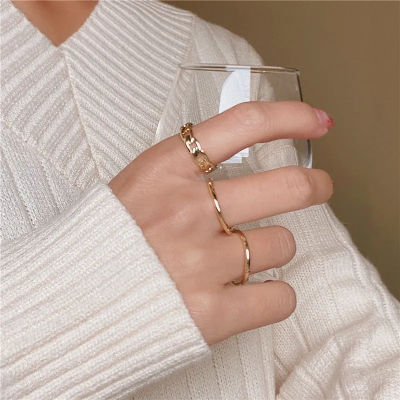 Divat-Punk Együttes Gyűrű Meghatározott Geometriai Lánc Minimalista Ékszerek Fém Kör alakú Gyűrű a Nők Accessiory Esküvő Ajándék Új
