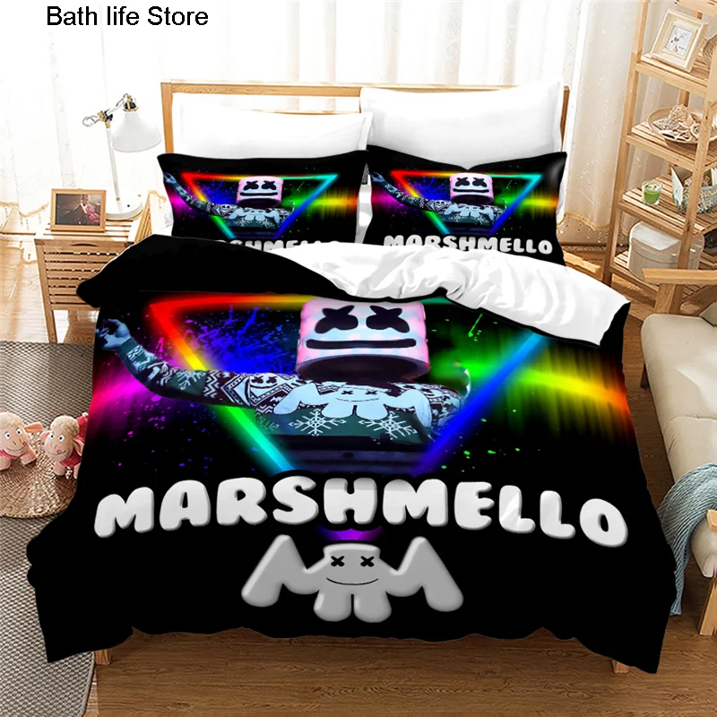 DJ Marshmello 3D ágyneműgarnitúra Királynő Király Méret paplanhuzat Meghatározott Vigasztaló Fedél Párnahuzat Ágynemű Otthon Hálószoba Decor
