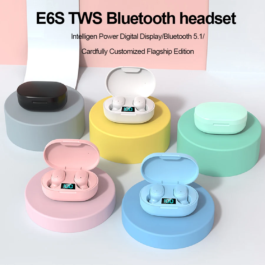 E6S TWS Vezeték nélküli Fülhallgató 5.0 Fone Bluetooth Headphons Sztereó Videó Sport Játékok Headset Kihangosító, Fülhallgató, A Töltés Doboz