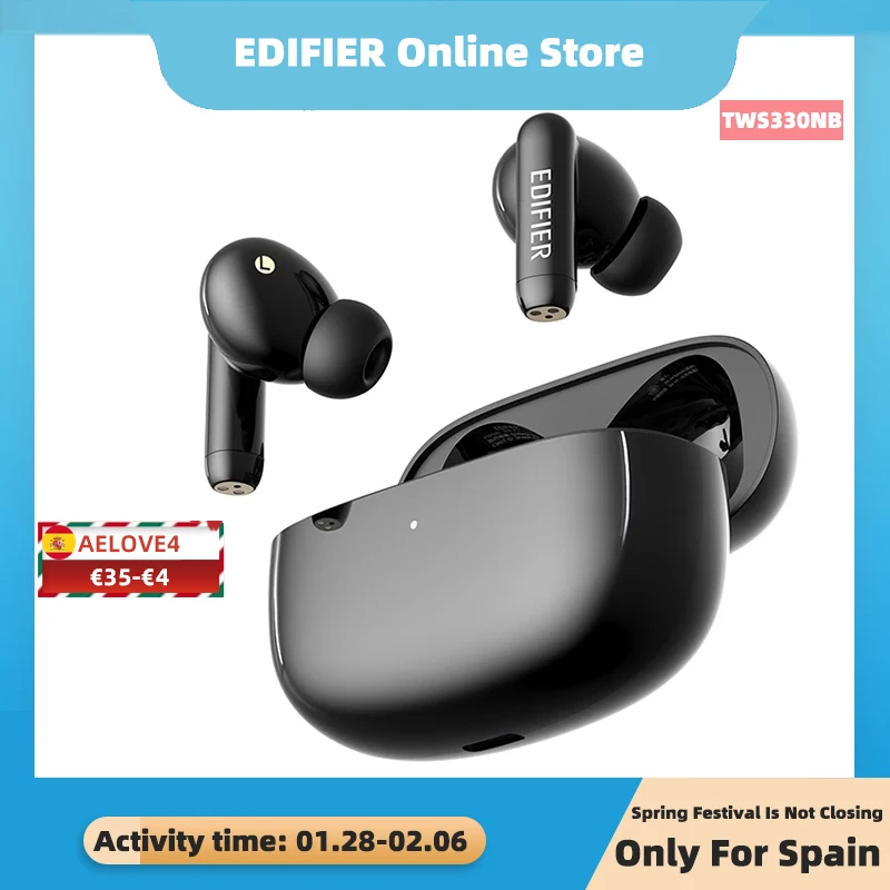 EDIFIER TWS330NB Vezeték nélküli Fülhallgató TWS Fülbe Bluetooth 5.0 Hibrid ANC Aktív zajszűrő,Gyors Töltés,AI Hívás Csökkentése