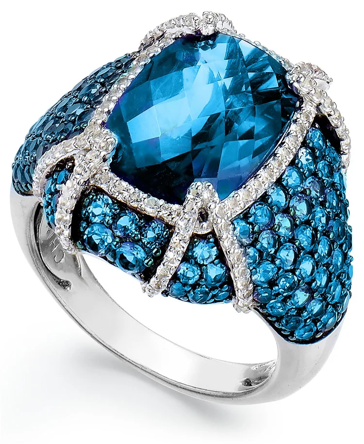 Eladó Geometriai Kék Kristály Cirkon Strasszos Gyűrű a Nők, Buli, esküvői Ékszer, Női Kép 1 