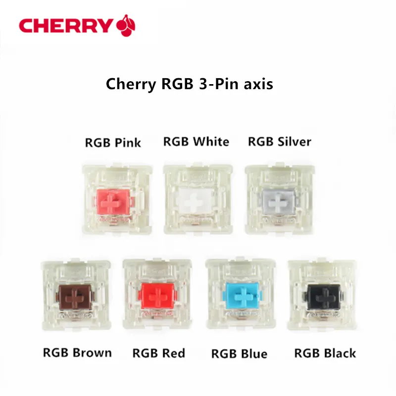 Eredeti Cherry MX Mechanikus Billentyűzet Kapcsoló Ezüst Piros Fekete Kék Barna Pink Tengely Tengely Kapcsoló 3-pin Cseresznye Világos RGB Kapcsoló