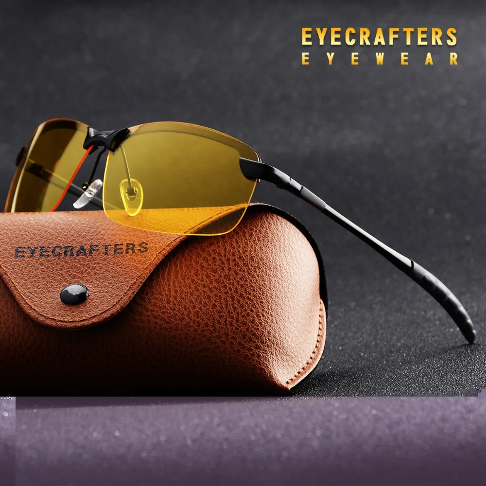 Eyecrafters Férfi Keret, Polarizált Napszemüveg Sárga Lencse éjjellátó Anti-vakító fény Védőszemüveg Vakító Blokk Vezető Napszemüveg Szemüveg