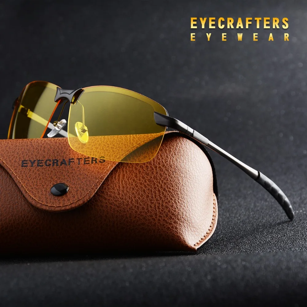 Eyecrafters Férfi Keret, Polarizált Napszemüveg Sárga Lencse éjjellátó Anti-vakító fény Védőszemüveg Vakító Blokk Vezető Napszemüveg Szemüveg Kép 1 