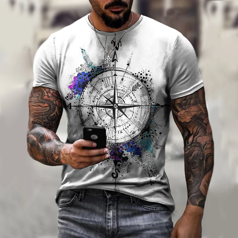 Férfi Nyári 3D Nyomtatott Iránytű T-Shirt a Hip-Hop Stílust, Nagy Méret T-Shirt Kereszt Stílus Rövid Ujjú Ruha XXS-4XL