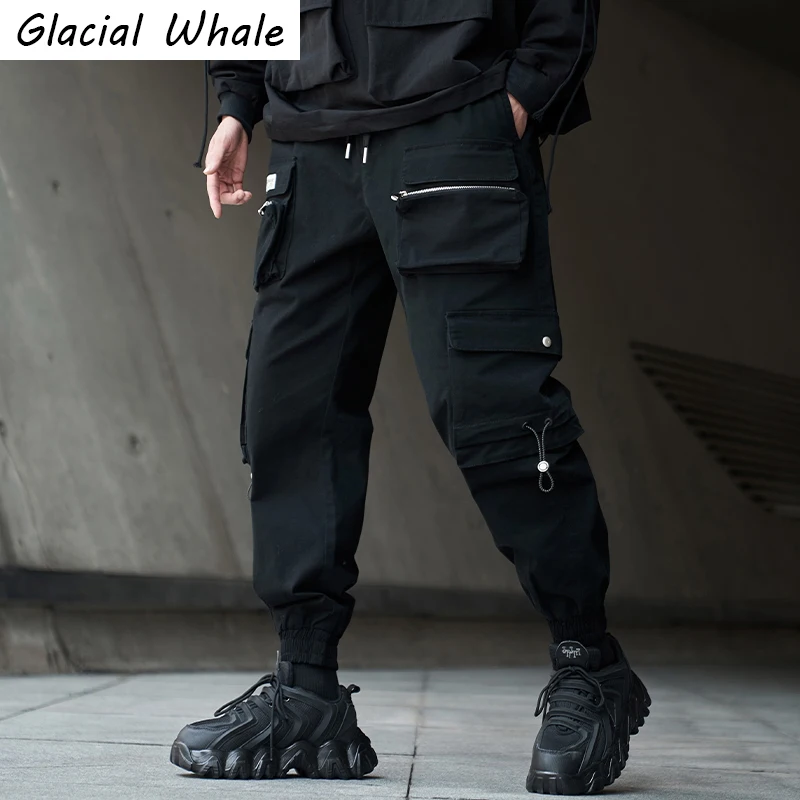 GlacialWhale Mens Nadrág A Divat Bő Kocogó Férfi Hip-Hop Techwear Japán Streetwear Fekete Nadrág, Jogging, Nadrág, Férfi