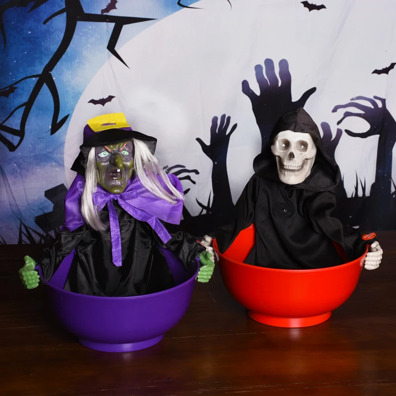 Halloween Plüss Játékok Koponya Candy Jogosultja Tálban Elektromos Animált Fény Csontváz Candy Ételek Vicces Halloween Dekoráció Játék Gyerekeknek Kép 0 