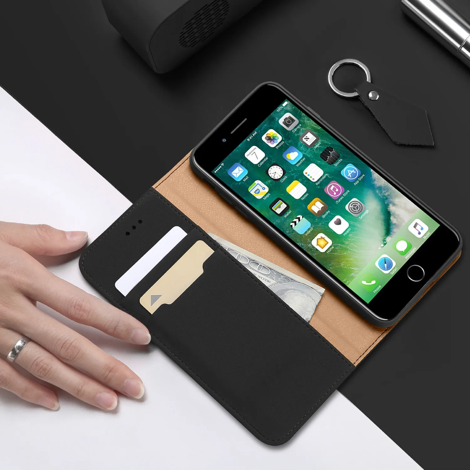 IPhone SE 2020 Esetben DUX DUCIS Bár a Sorozat Valódi Bőr Pénztárca Flip tok-kártya Slot Mágneses Bezárása Teljes Védelem Kép 5 