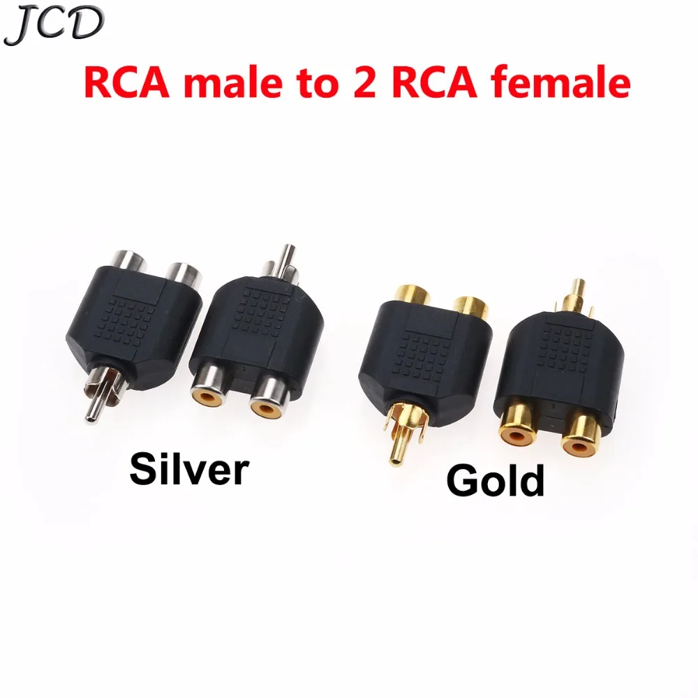 JCD 2 DB RCA Y Elosztó AV Audio Video Dugó Átalakító 1 Férfi, 2 Női Adapter Ezüst / Arany RCA férfi-2 RCA Női