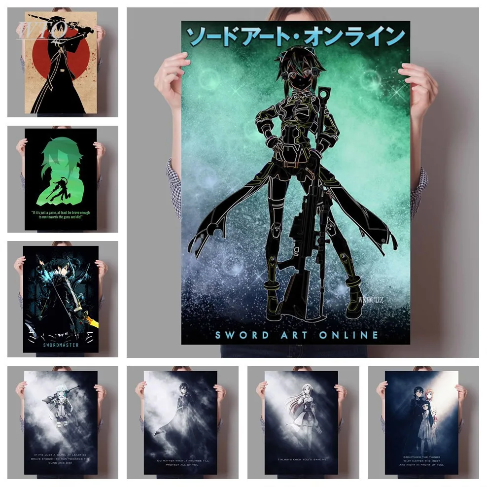 Kard Art Online Poszter SAO Kirigaya Kazuto Vászon Festmény, Fali Dekor Anime Poszterek Wall Art Kép Szoba Dekoráció lakberendezés