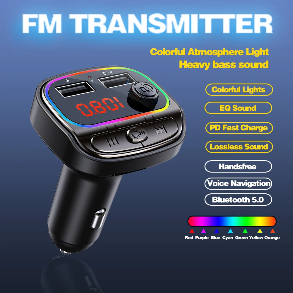 KEBIDUMEI Bluetooth 5.0 FM Transmitter 3.1 Gyors Töltő Autós Mp3 Lejátszó, Kihangosító Modulátor TF U zenelejátszó Auto Tartozékok