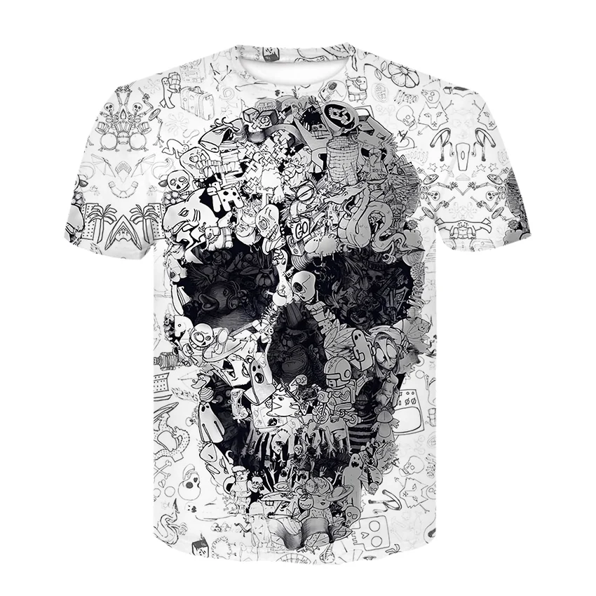 Koponya póló Férfi Csontváz T-shirt Punk Rock Tshirt Fegyvert póló 3d Nyomtatás póló Klasszikus Gótikus Férfi Ruházat Nyári felsők