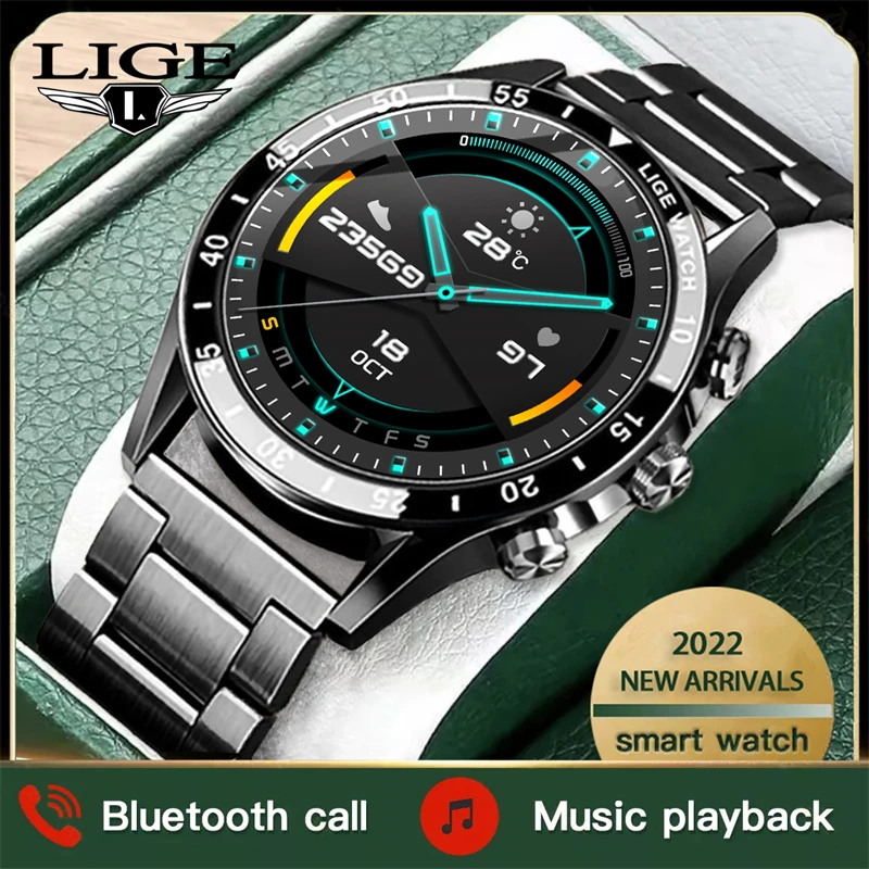 LIGE 2022 Új Bluetooth Hívás Intelligens Karóra Férfi Sport Fitness Tracker Órák Teljes Touch Vízálló Smartwatch Férfiak Az Android-Ios