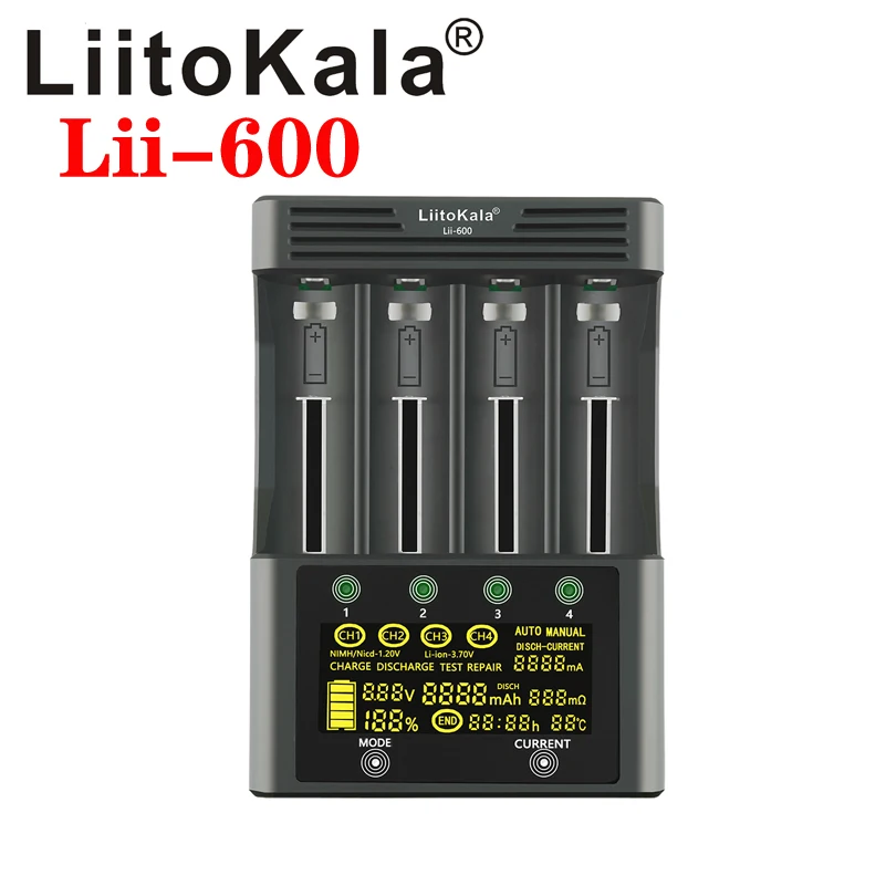 LiitoKala lii-600 LCD-3.7 V/1,2 V AA/AAA 18650/26650/16340/14500/10440/18500 Akkumulátor Töltő képernyő + 12V5A adapter