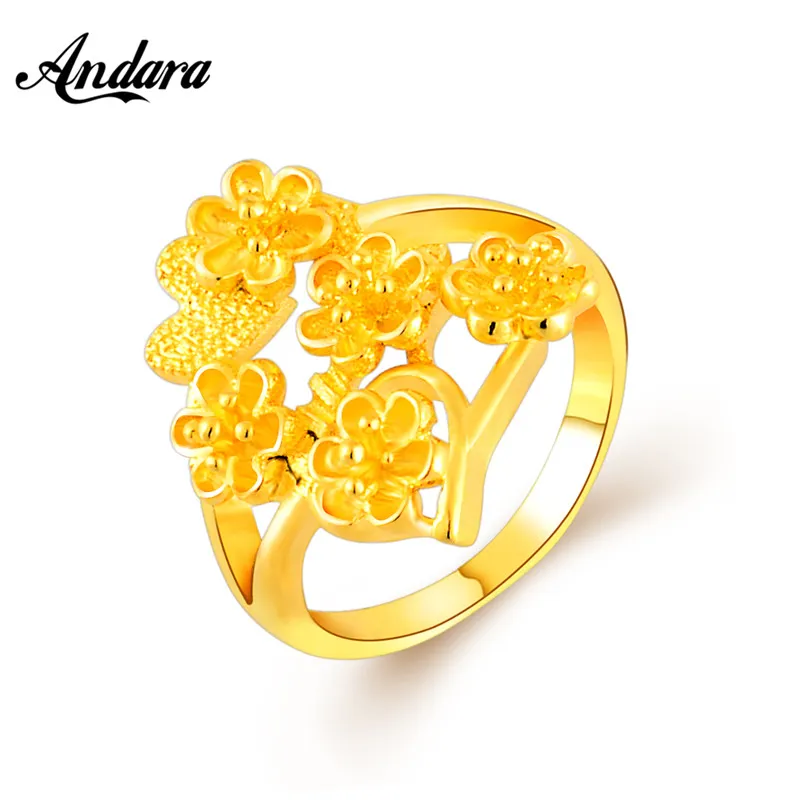 Luxus Márka Női Gyűrű 24 karátos Sárga Arany Szín Divat, Elegáns Virág Gyűrű A Feleség, Lány, Ékszer, Ajándék