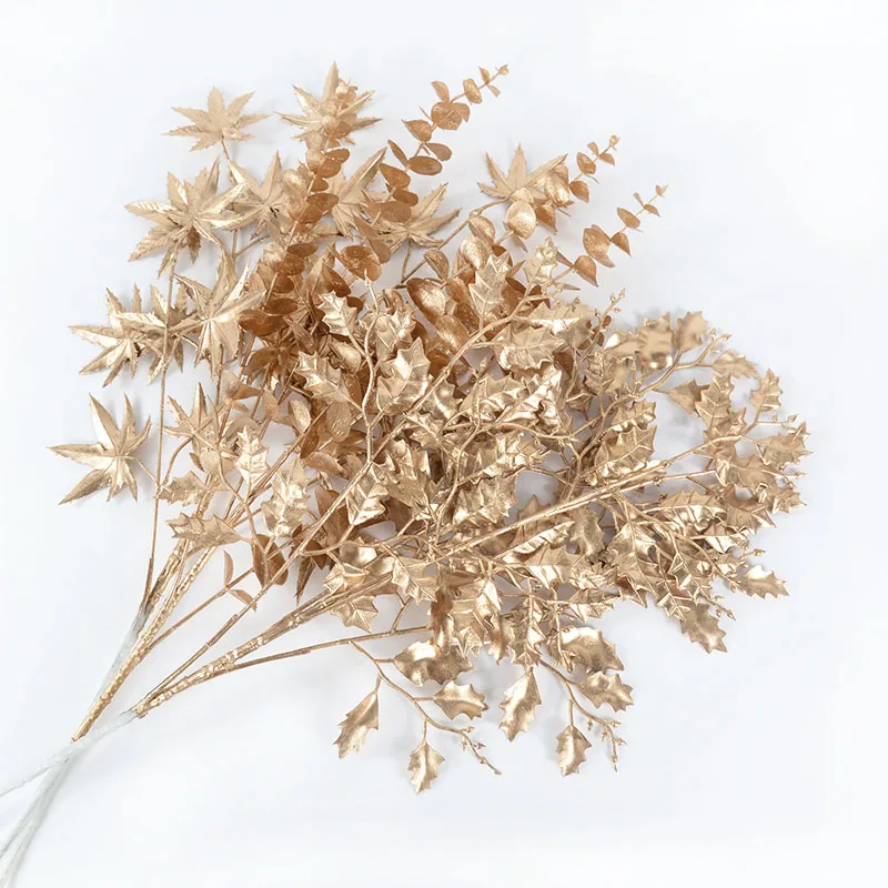 Mesterséges Virág Arany Műanyag Növények Eukaliptusz Levelek Csokor, Esküvői Dekoráció, Lakberendezés Hamis Virág Kézműves Megállapodás
