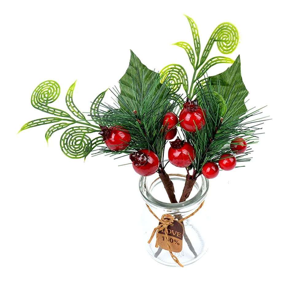 Mesterséges Virág Piros Gyöngy Stamen Bogyós Ág Esküvői Karácsonyi Dekoráció DIY Valentin-Napi Kézműves Dift Kép 4 