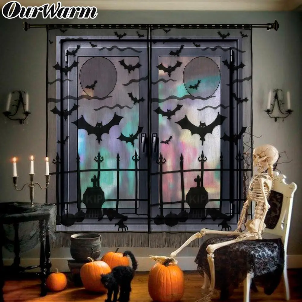 Ourwarm Halloween Party Fekete Csipke Pókháló Pókháló Bat Sír, Ablak, Függöny Lóg Horror Kellék Halloween Party Dekoráció