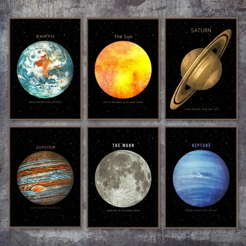 Poszterek, Nyomatok, Bolygó Tér, Föld, Hold, Vénusz, Nap Szaturnusz Wall Art Vászon Festmény Modern Kép Nappali lakberendezés