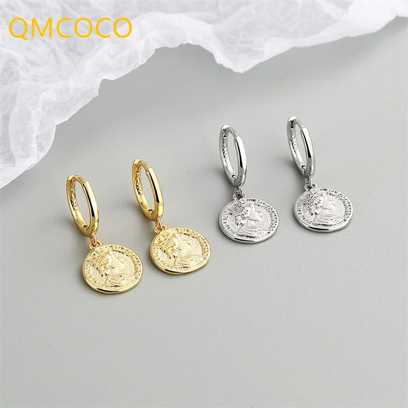QMCOCO Egyszerű Kerek Fülbevaló Női Lány Geometriai Álló Minta Design Fülbevaló 925 Ezüst Párt Jó, Ékszerek, Kiegészítők