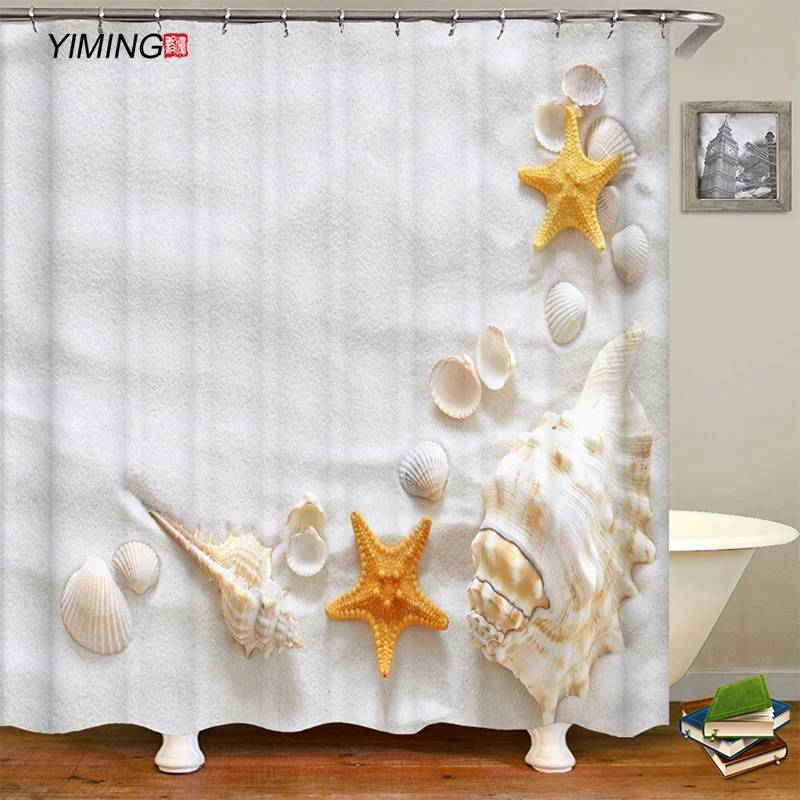 Retro csillag shell nyomtatás fürdőszobában zuhanyzó függöny mosható függöny poliészter vízálló lakberendezési függöny horog Kép 4 