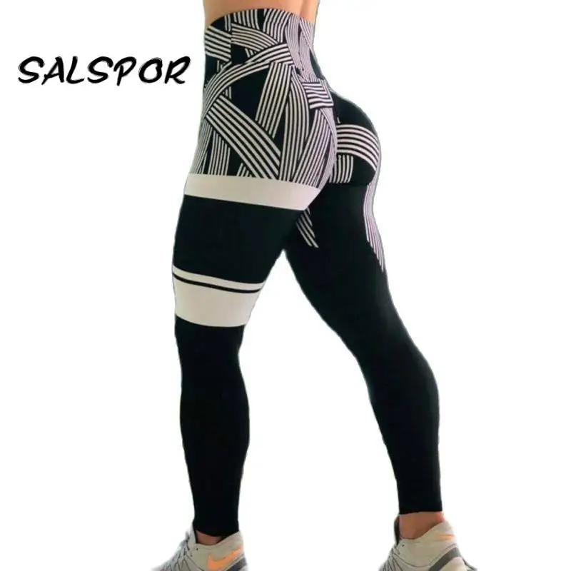 SALSPOR Plus Size Nyomtatott Leggings Nők Sport Legging Csíkos Fitness Femme Tornaterem Elasztikus Nadrág, Futó Push-Up, Magas Derék 3XL