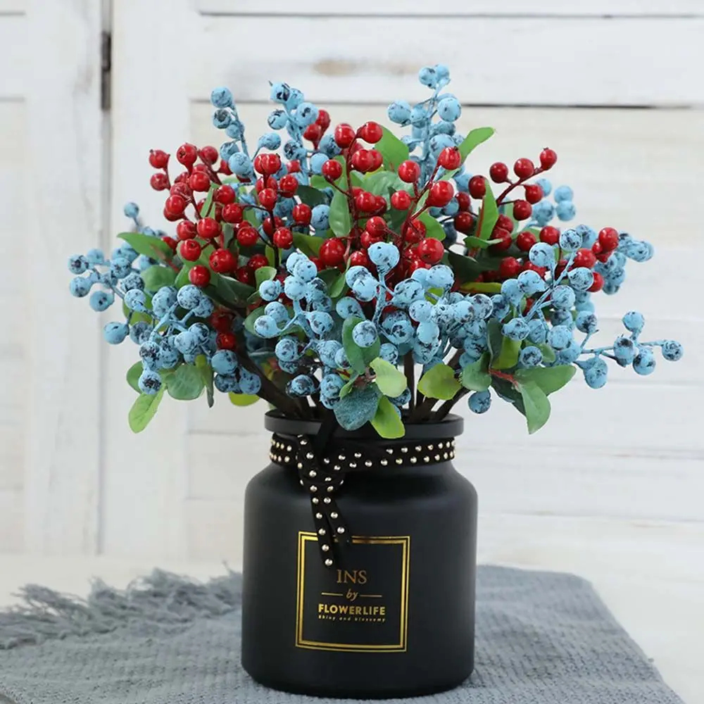 Szimulációs gyümölcsök, Karácsonyi berry, Blueberry egyetlen ág hab növények Mesterséges virágokat DIY esküvő kert office home decor