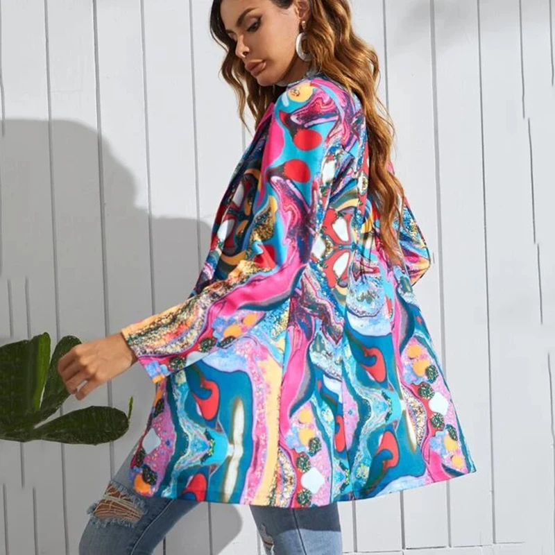 Színes Nyomtatási Egyetlen Gomb Laza Blézer Női Kabát Streetwear Őszi Plus Size Elegáns Office Lady Kabát Amerikai Stílusos, Új