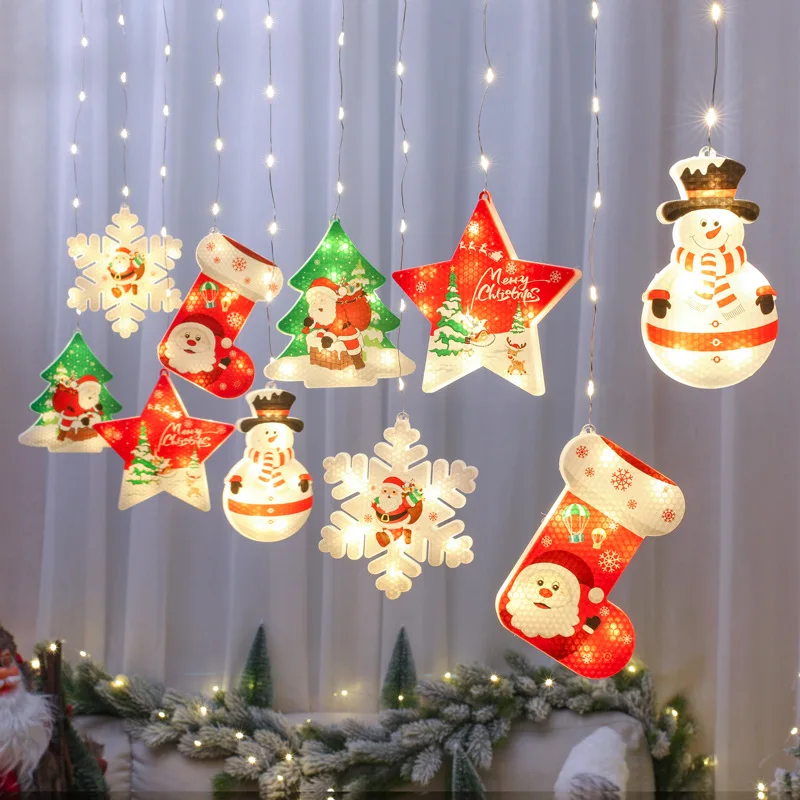 Tündér LED Lámpák Csillag, Hópehely Curtai String Fények Karácsonyi Koszorú, Esküvői Karácsonyi Ünnep Party Dekoráció lakberendezés Világítás